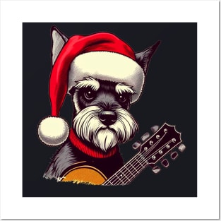 Perro schnauzer navideño con guitarra 1 Posters and Art